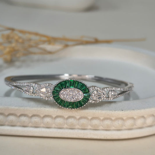 Silver Green Halo Diamond Bracelet
