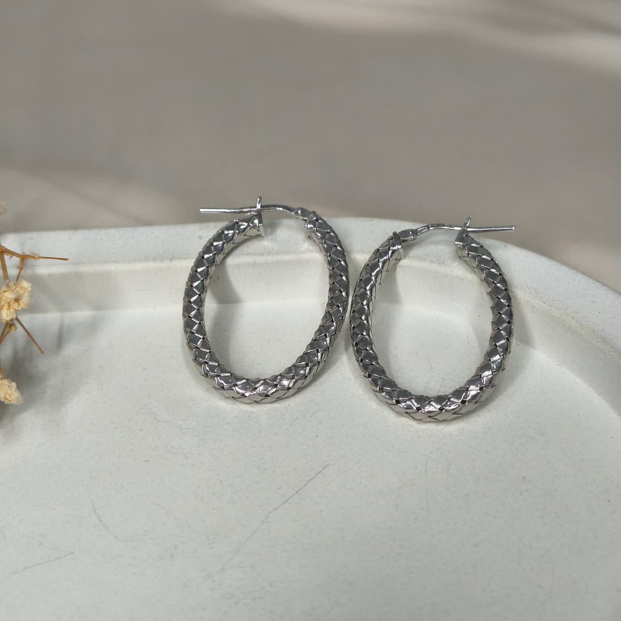 Silver Rope Twist Minimal Hoop Earrings