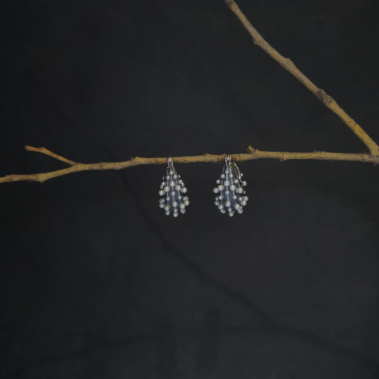 Silver Pearl‑Embellished Hoop Earrings