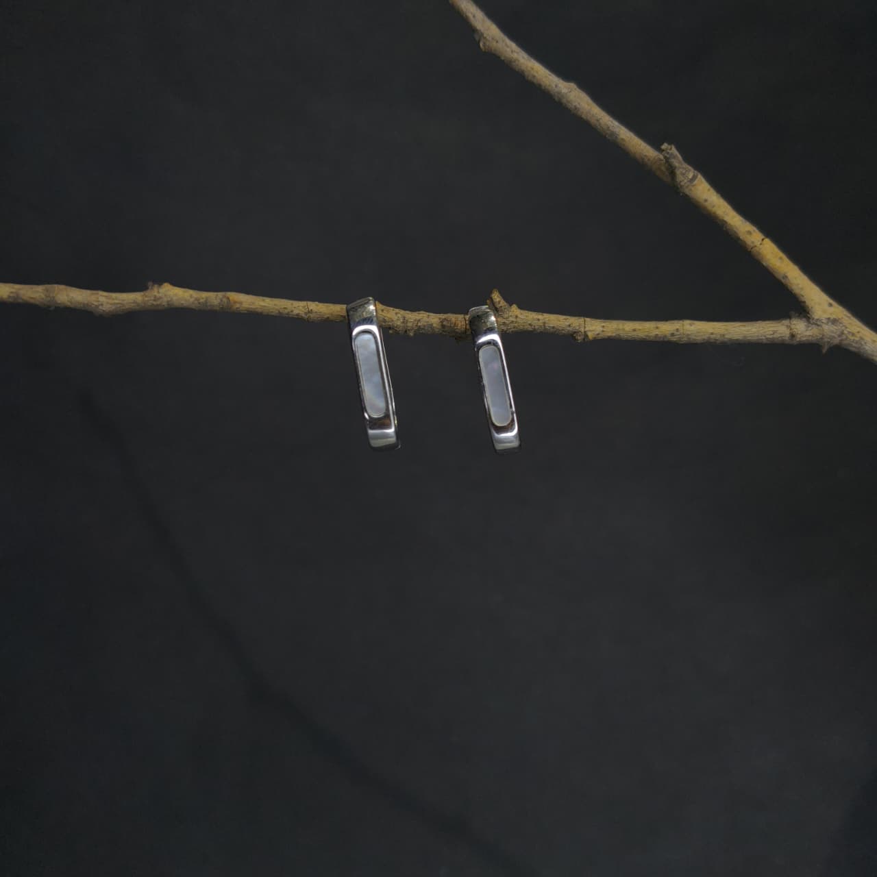 Silver Modern Rectangle & Heart Earring