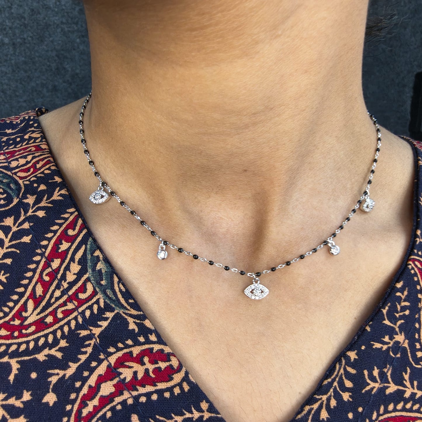 Silver Elegant Evileye & Spark Mangalsutra