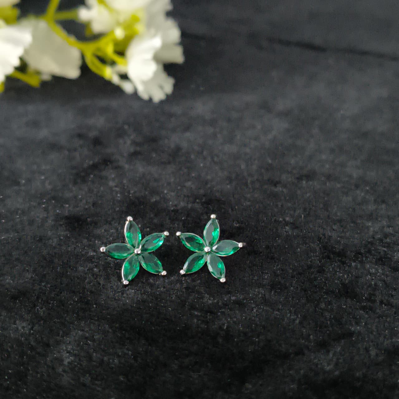 Silver Emerald Bloom Stud Earring