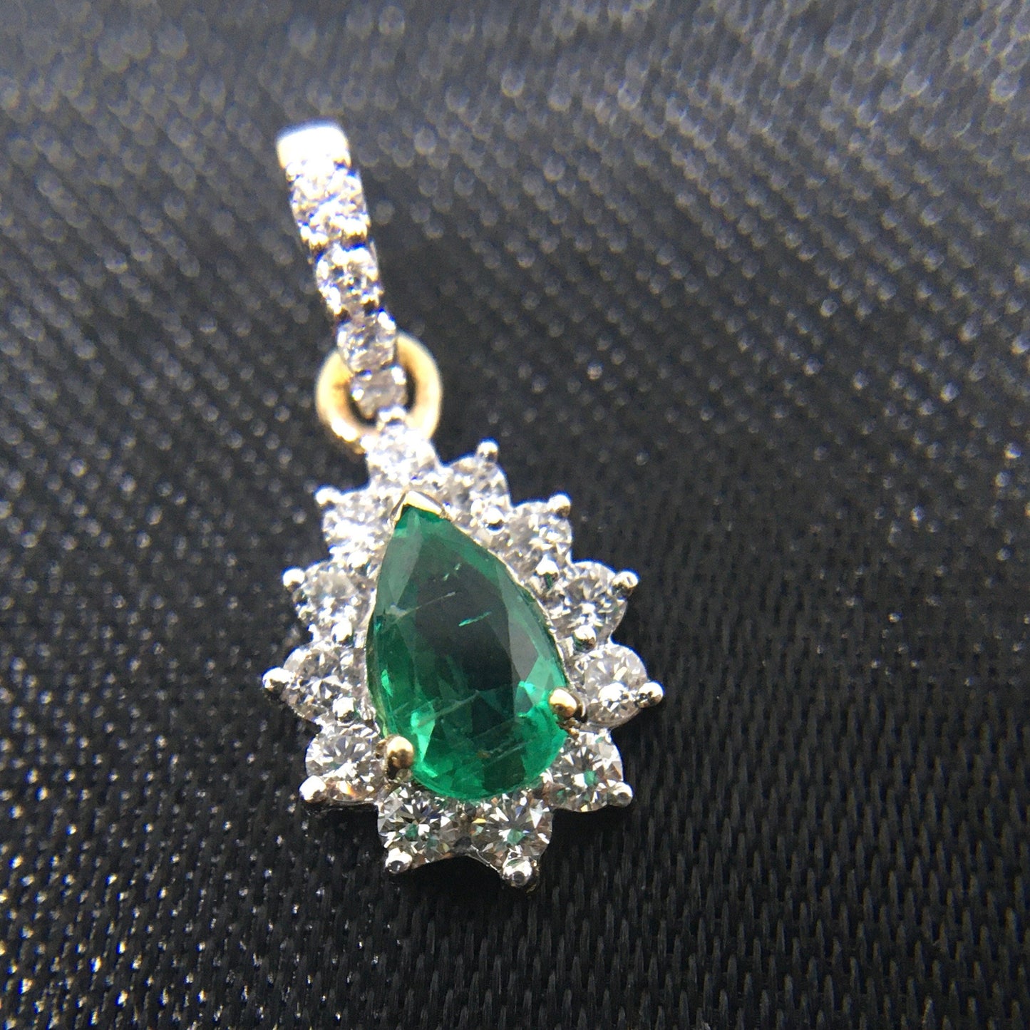Emerald Teardrop Halo Diamond Pendant