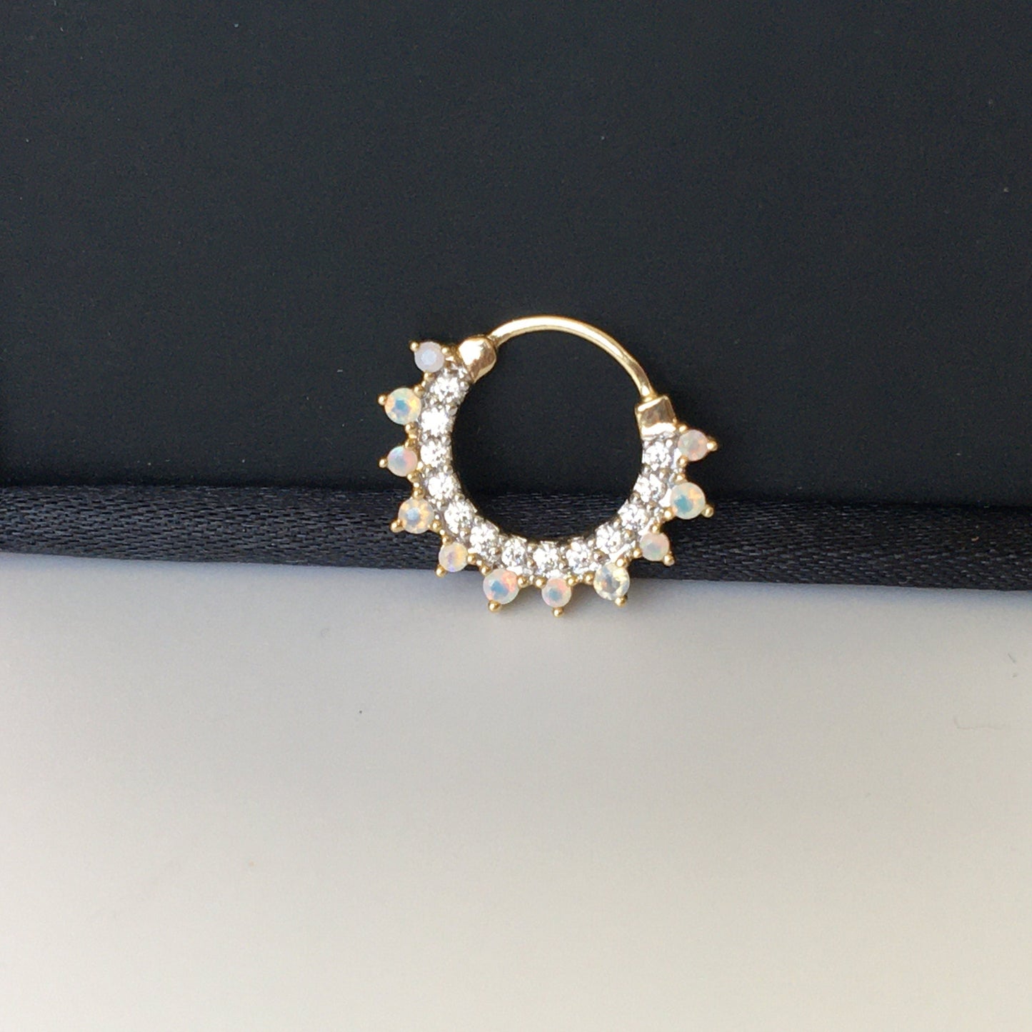 Septum Nose Ring in 14K Gold with Opal Stone