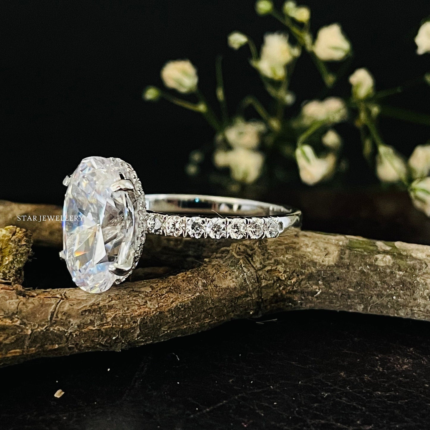 3.00 Ct IGI Certified Oval Cut Lab Grown Diamond Hidden Halo Ring