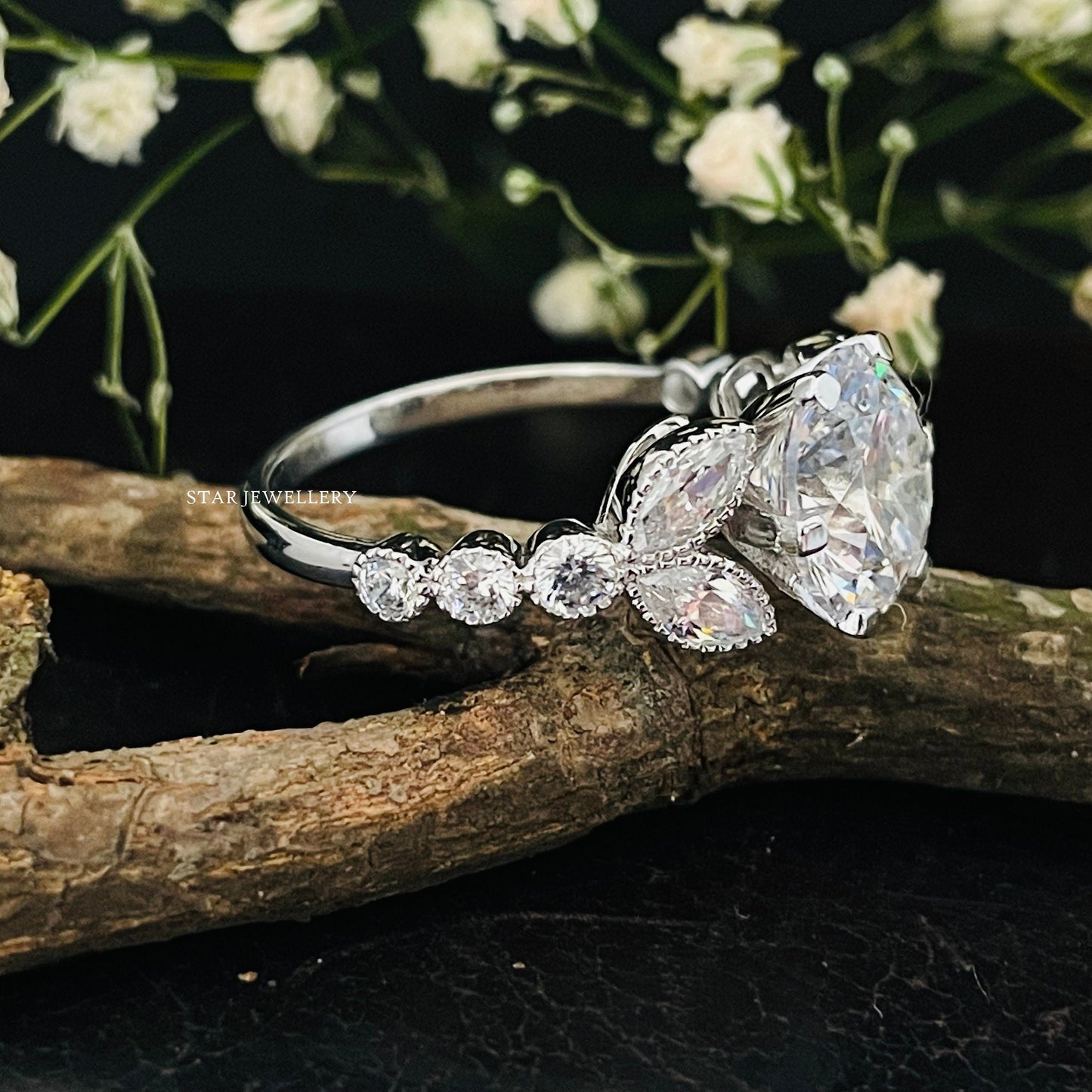 Art Deco Brilliant Round Cut Lab Grown Diamond Miligrain Engagement Ring