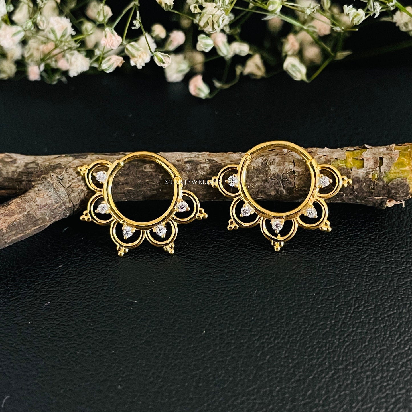 14K Solid Gold Natural Diamond Daith Piercing