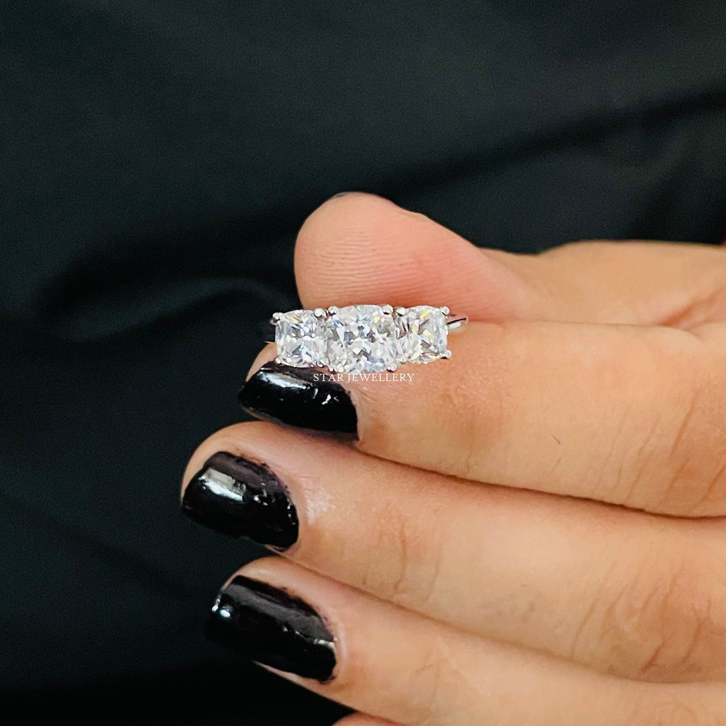 Cushion Cut Three Stone Lab Grown Diamond Ring