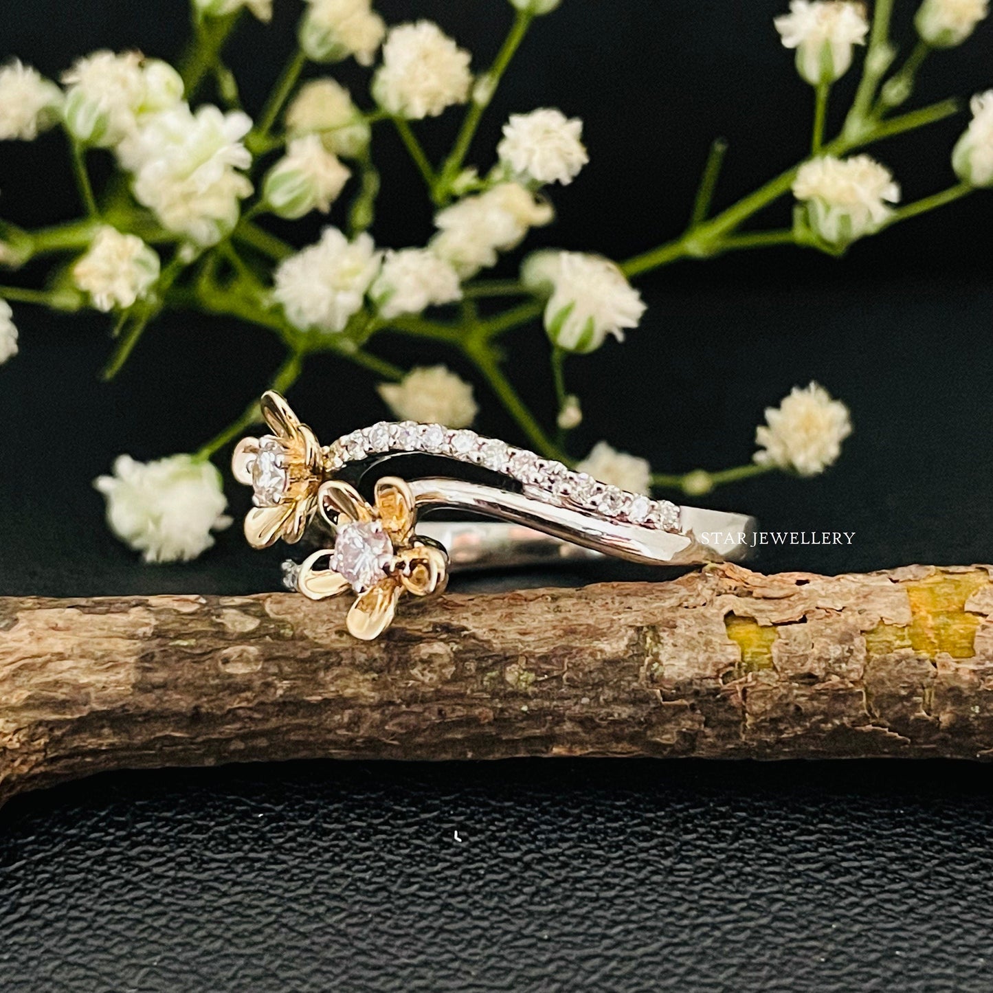 Twin Flower LAB Diamond Ring