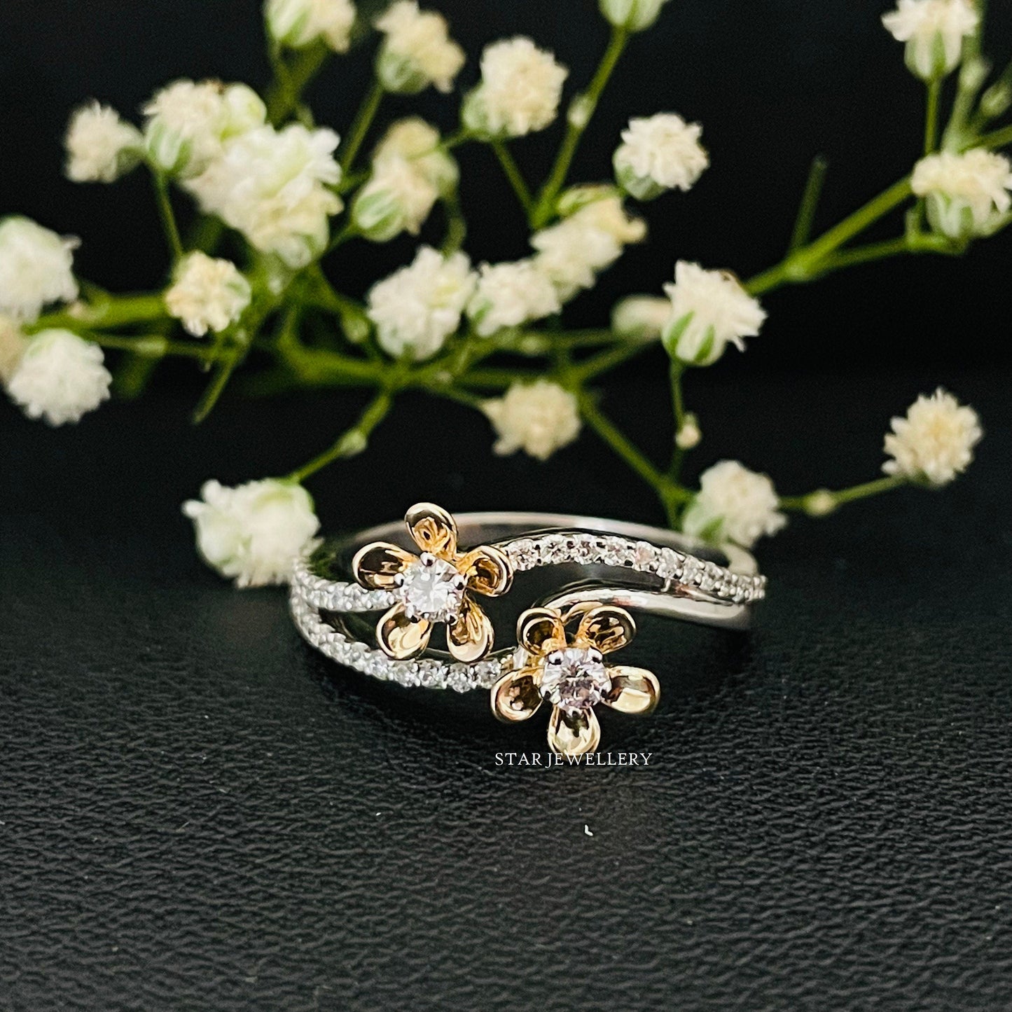 Twin Flower LAB Diamond Ring
