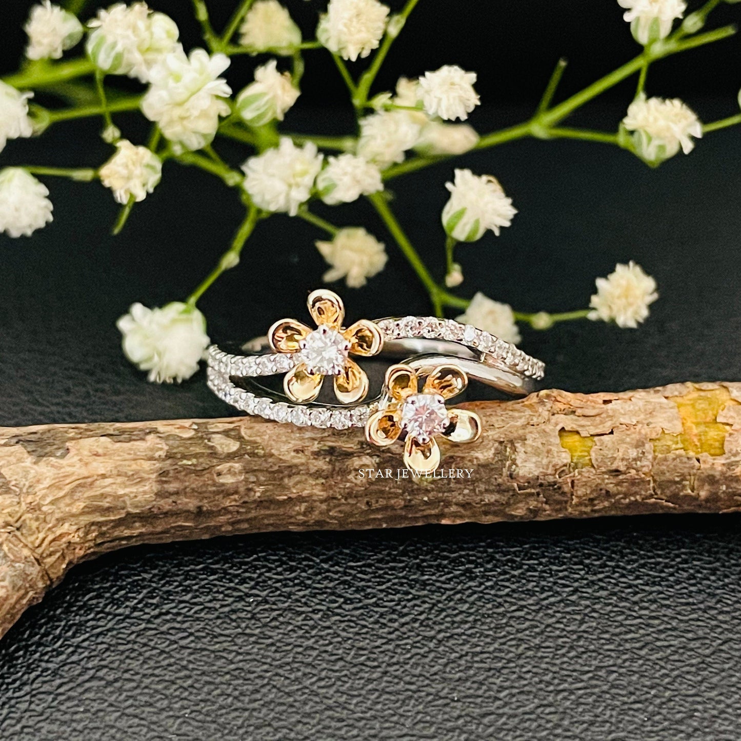 Twin Flower LAB Diamond Ring
