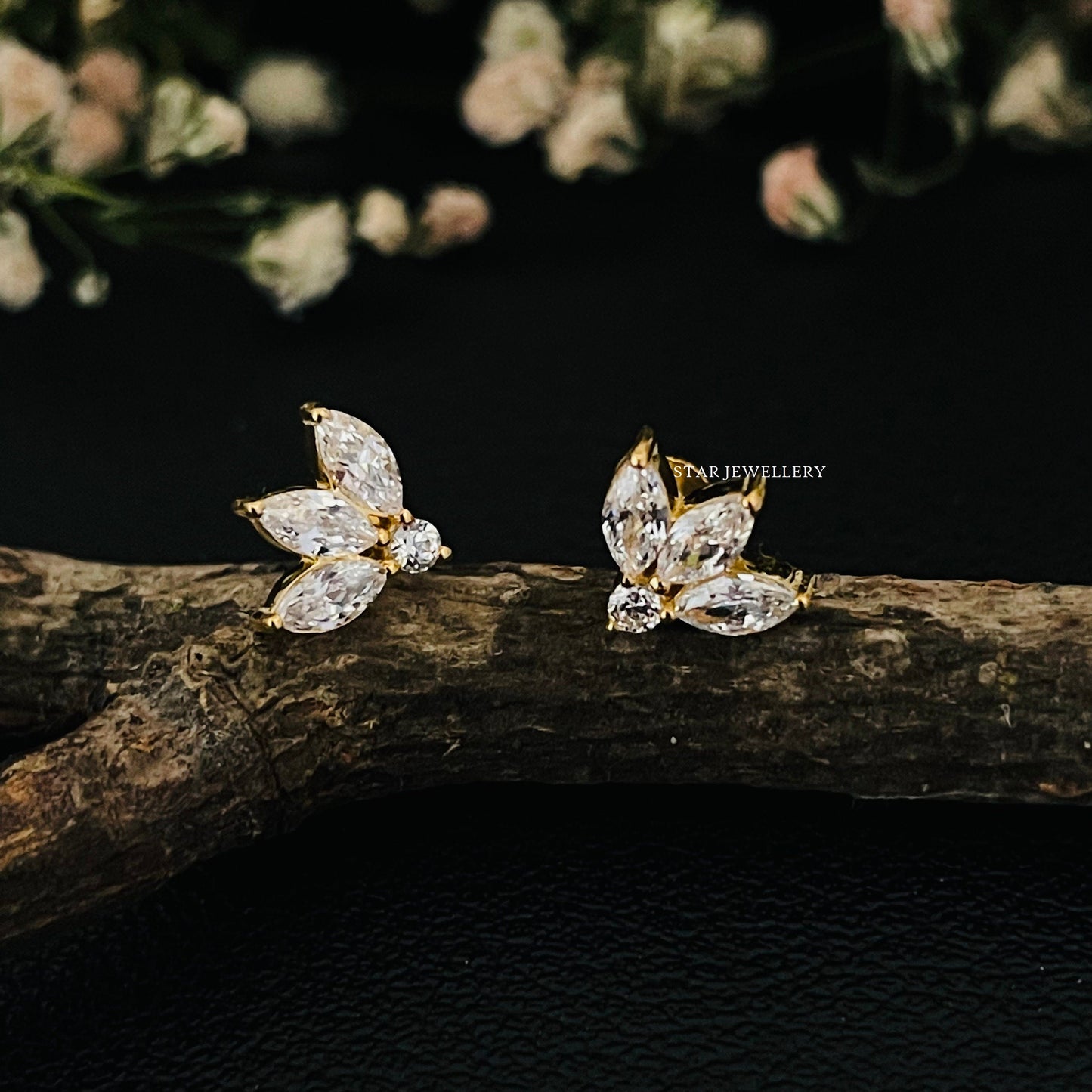 Natural Diamond Lotus Stud Ear Piercing