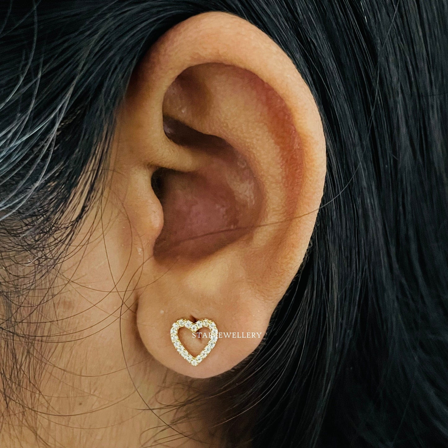 Diamond Heart Stud Piercing for Tragus, Lobe, Conch