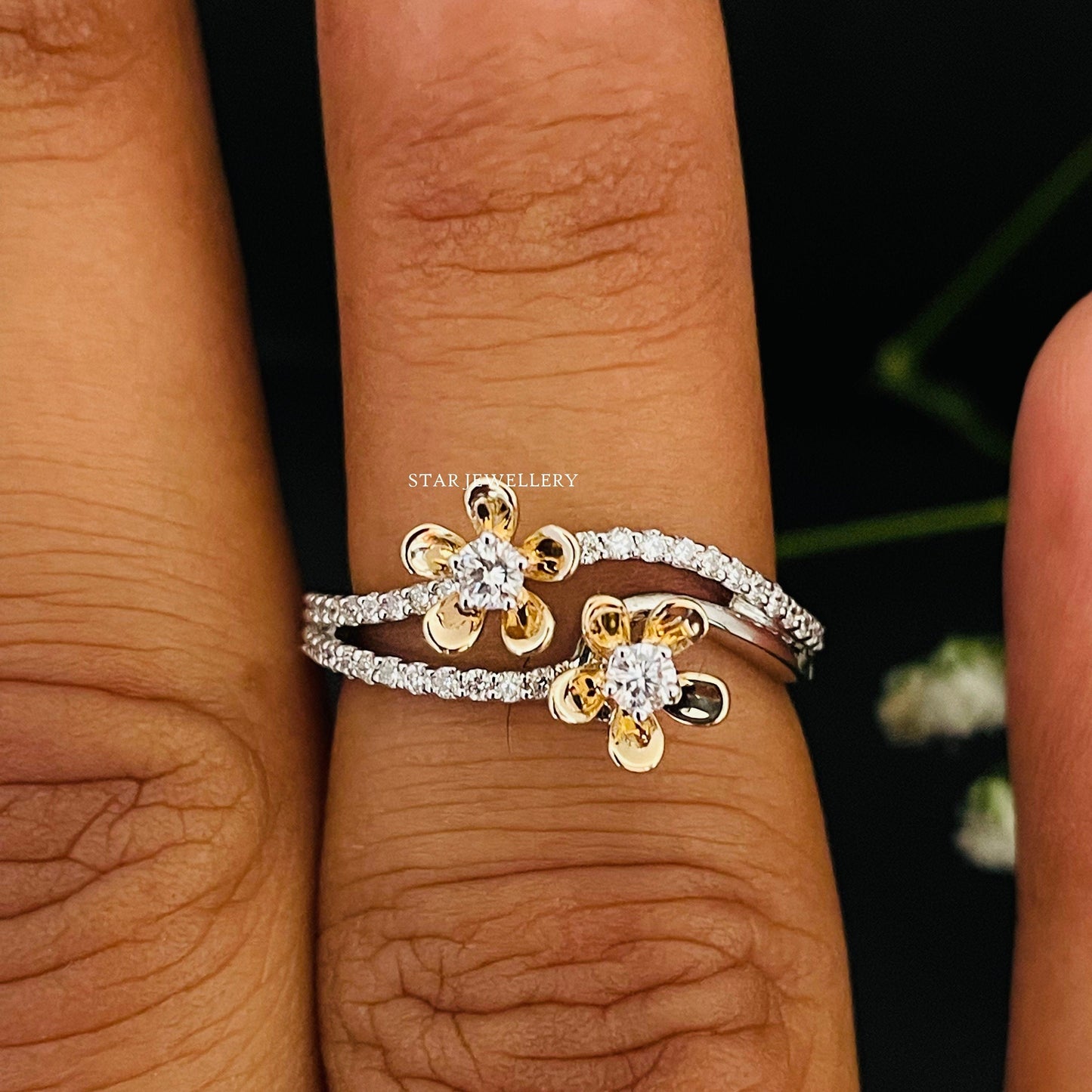 Twin Flower LAB Diamond Ring