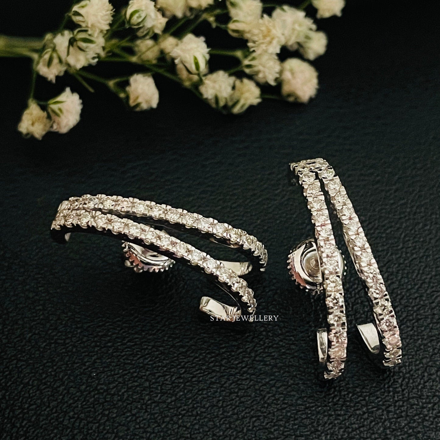 Twin Diamond Huggies Ear Cuff Earrings in 14K