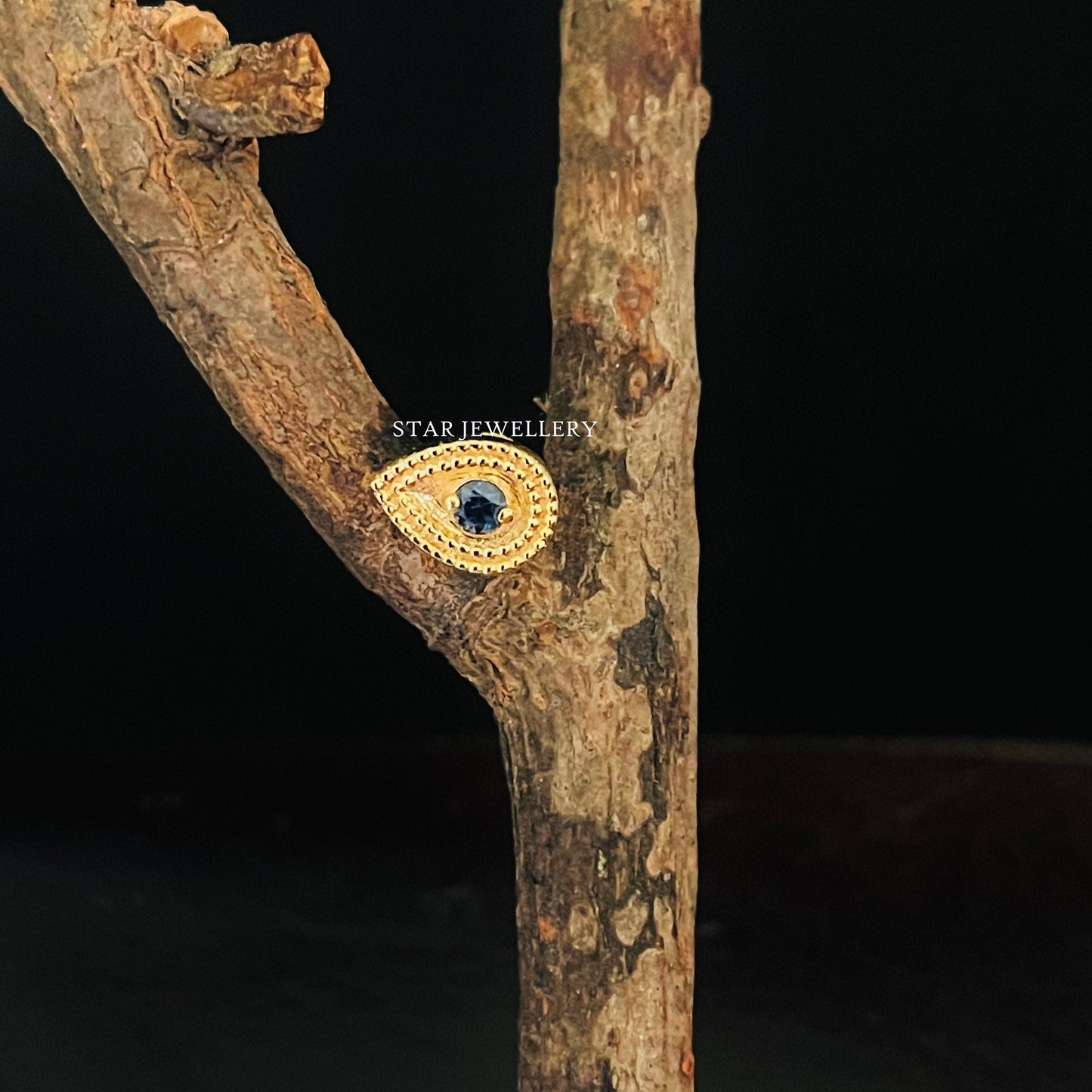 14K Solid Gold Natural Sapphire Pear Stud