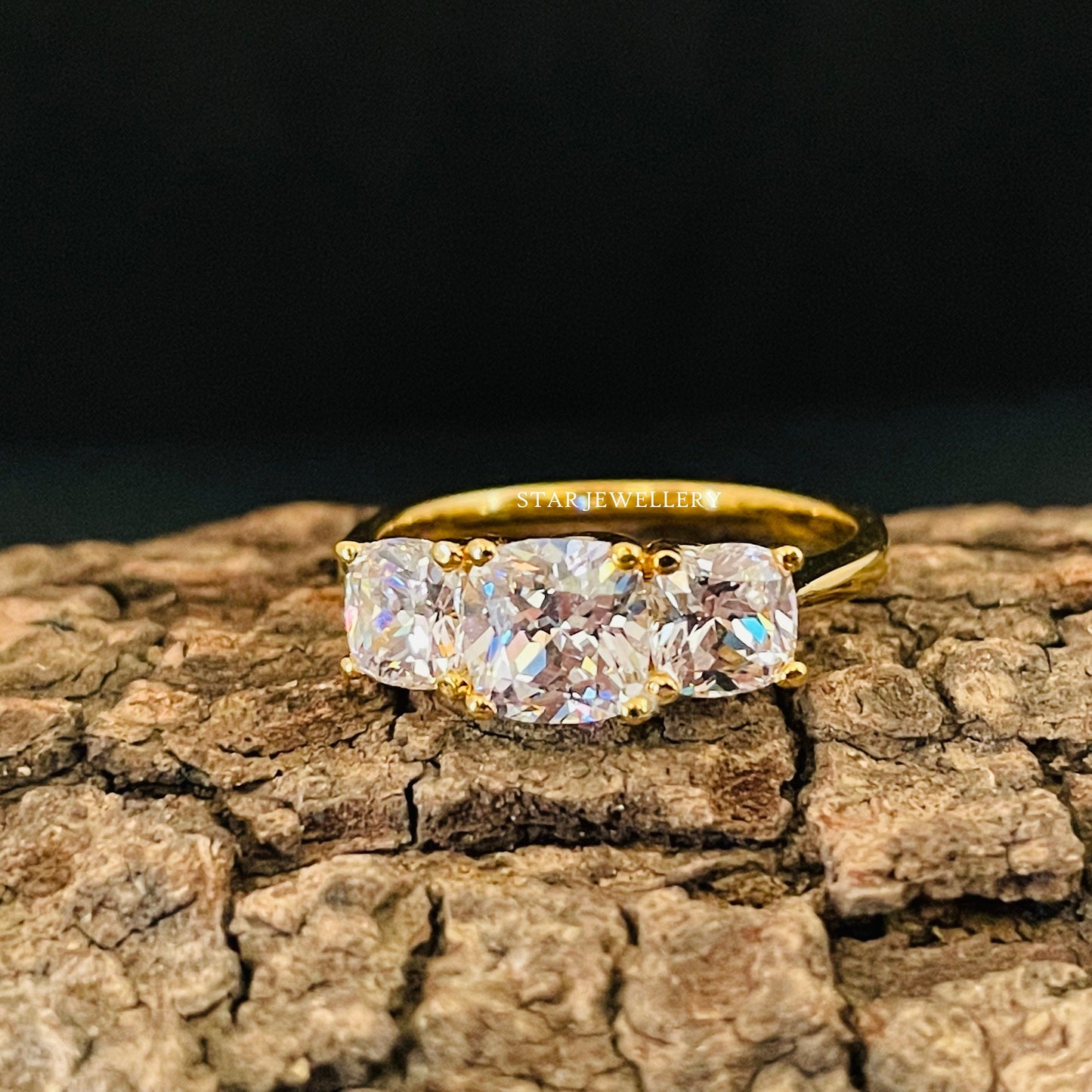 Cushion Cut Three Stone Lab Grown Diamond Ring