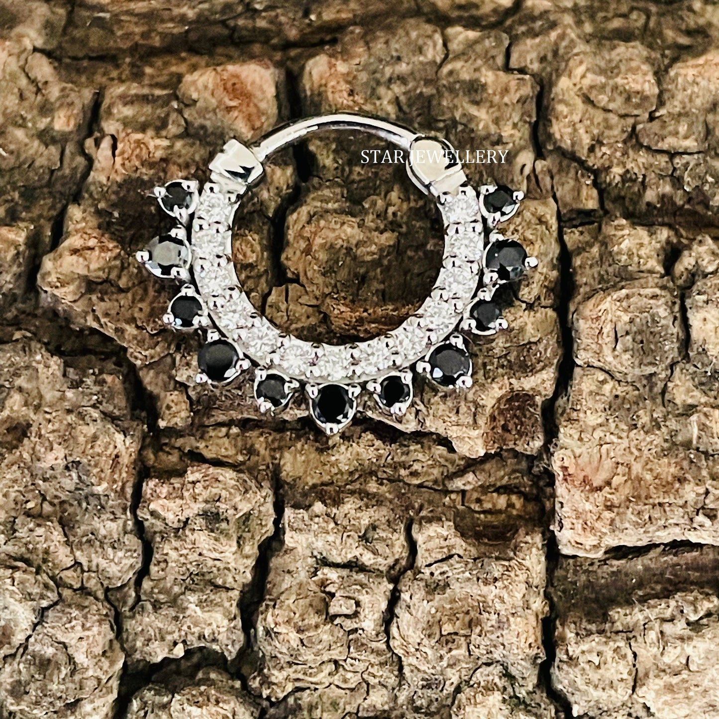 Septum Nose Ring in 14K Solid Gold with Black Diamond
