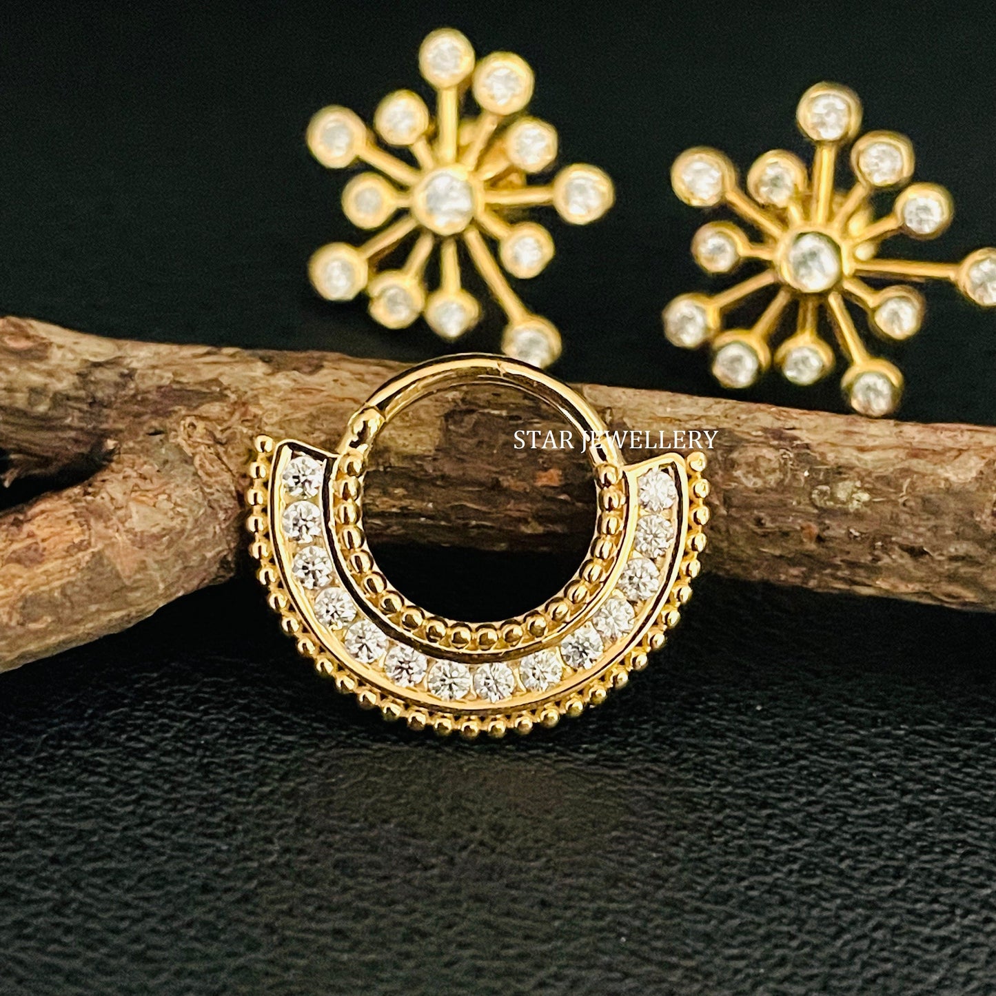 14K Solid Gold Channel Set Diamond Septum Nose Ring