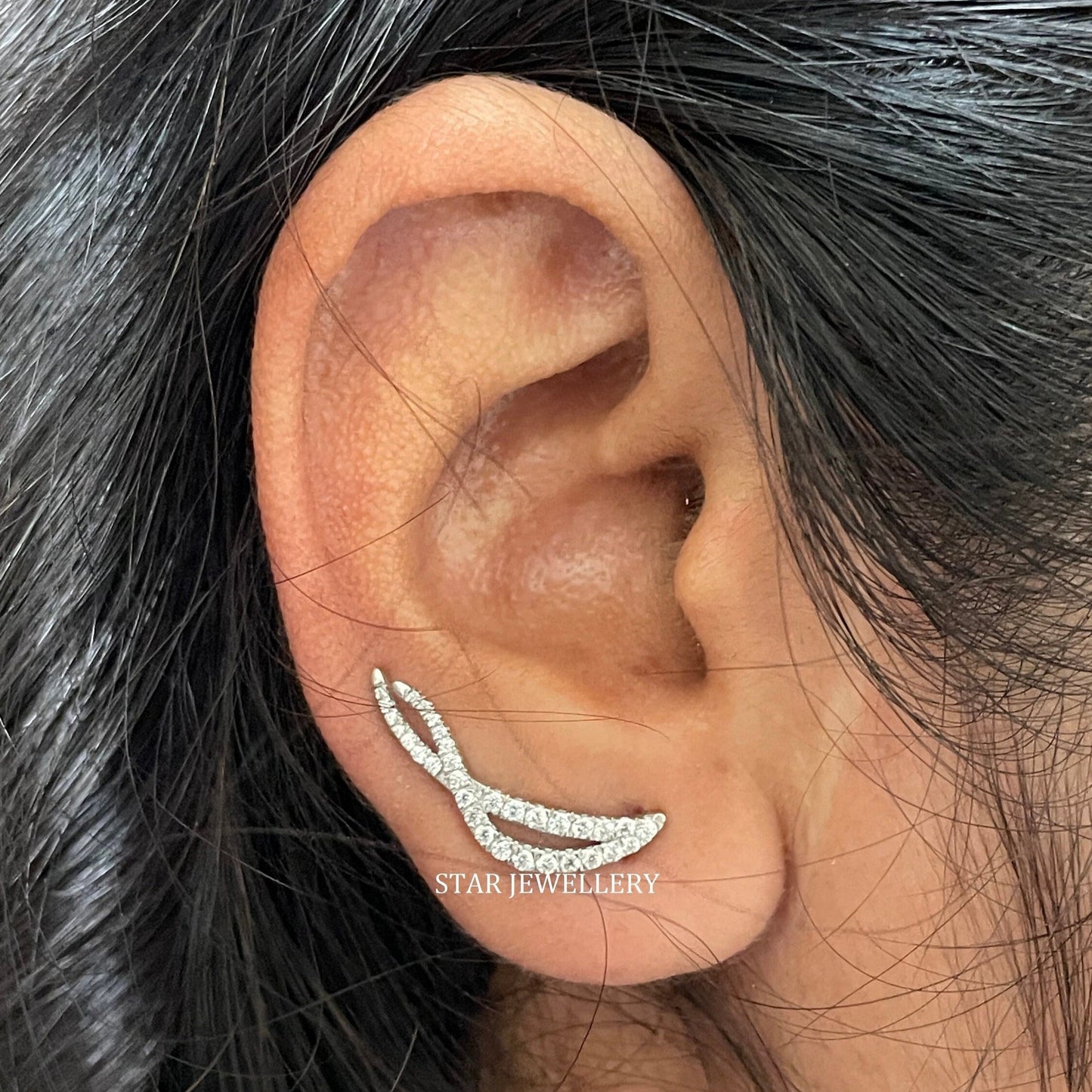Natural Diamond 14K Solid Gold Twist Shape Ear Climber