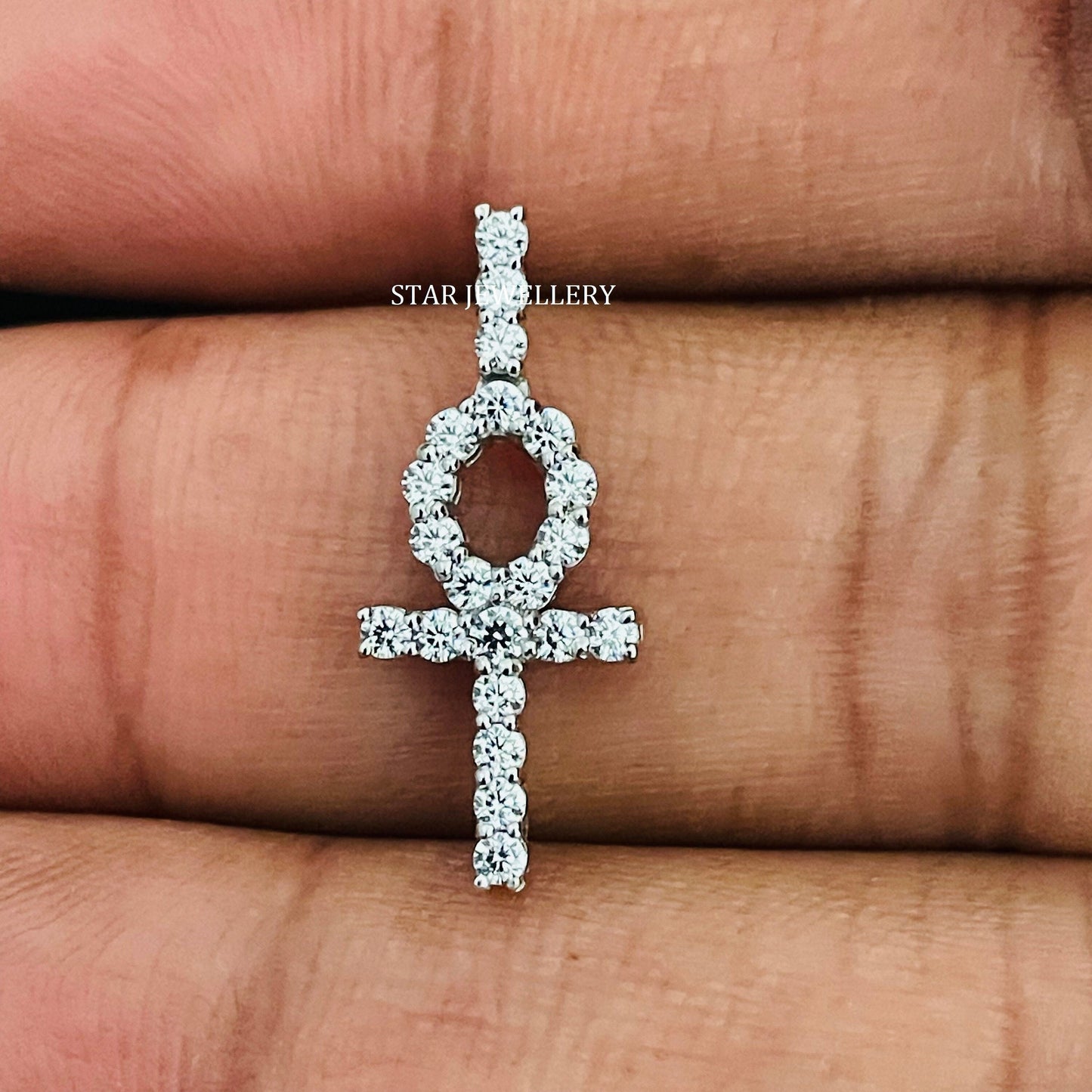 Natural Diamond Ankh Cross Pendant