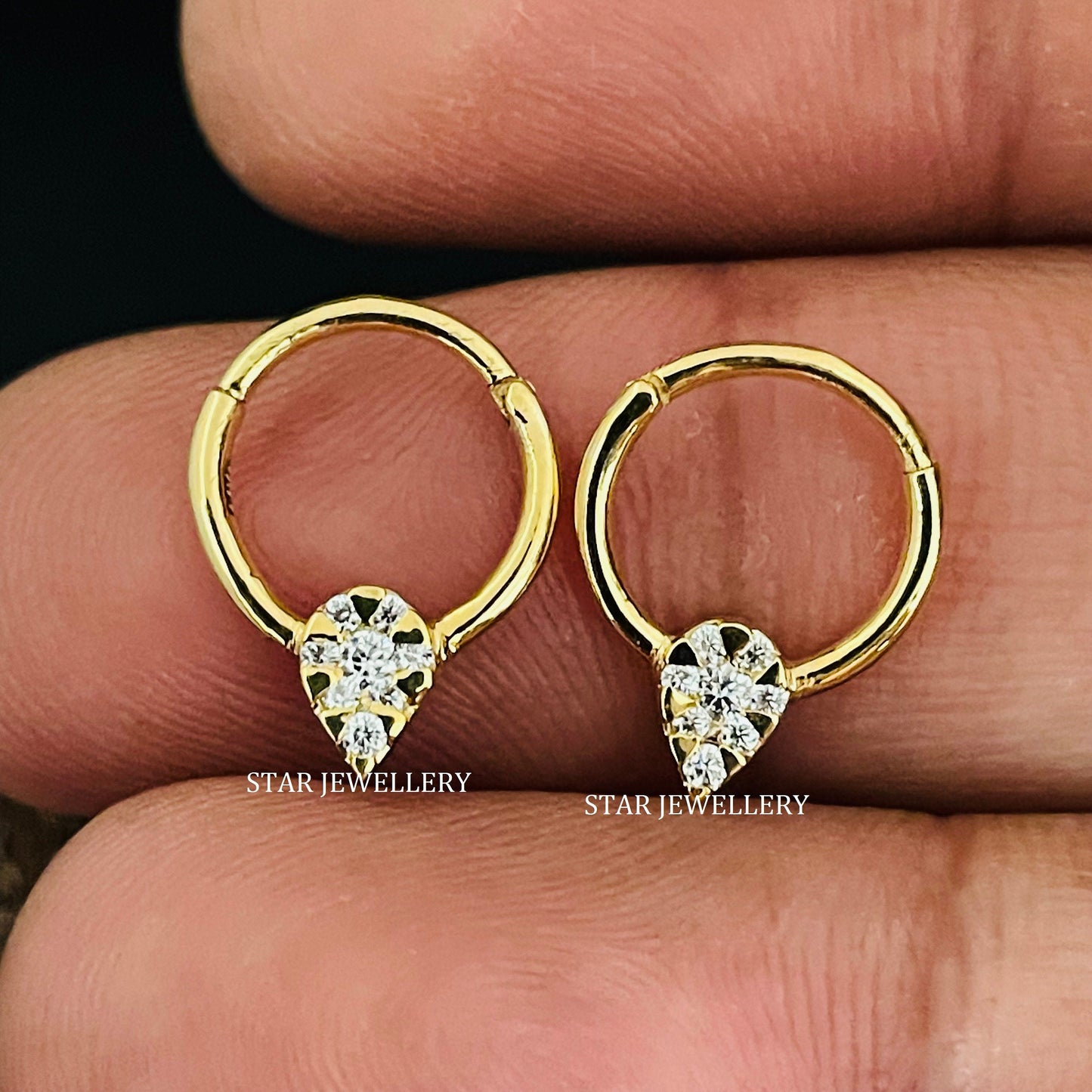 14K Solid Gold Natural Diamond Pear Shape Septum Piercing