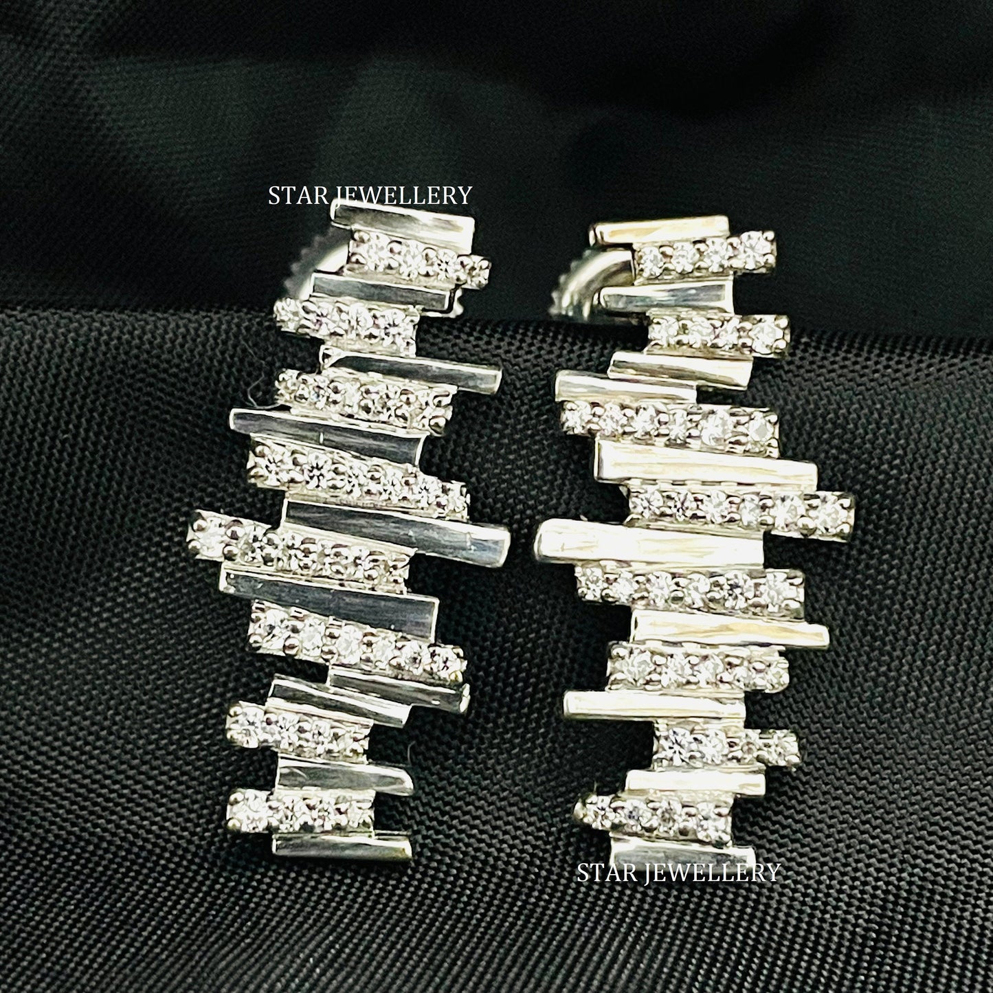 14K Solid Gold Zig Zag Natural Diamond Earring