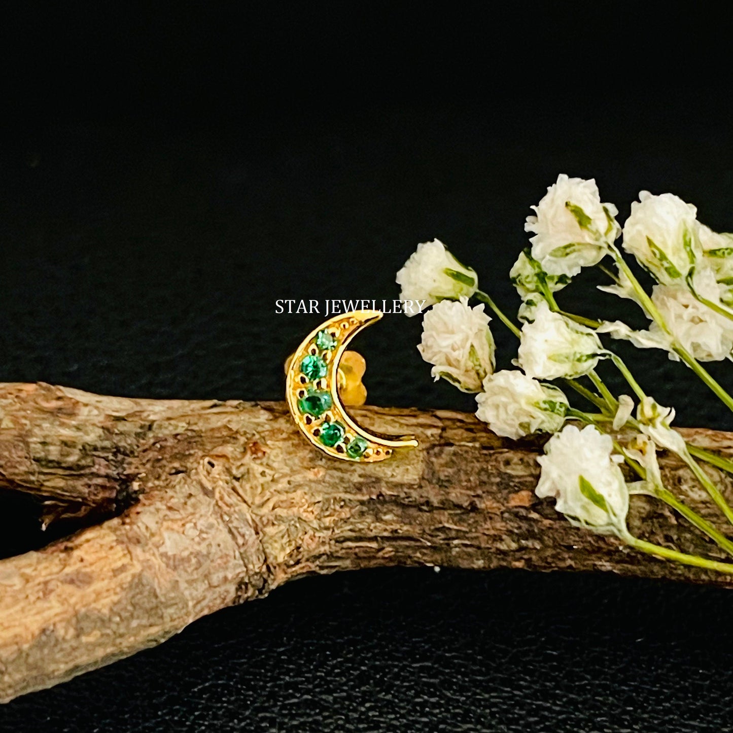 Natural Emerald Moon Helix Earring
