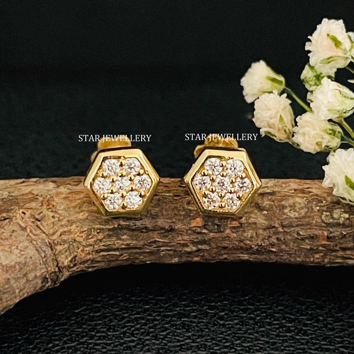 Lab Grown Diamond Cluster Hexagon Stud for Nose Ear Piercing