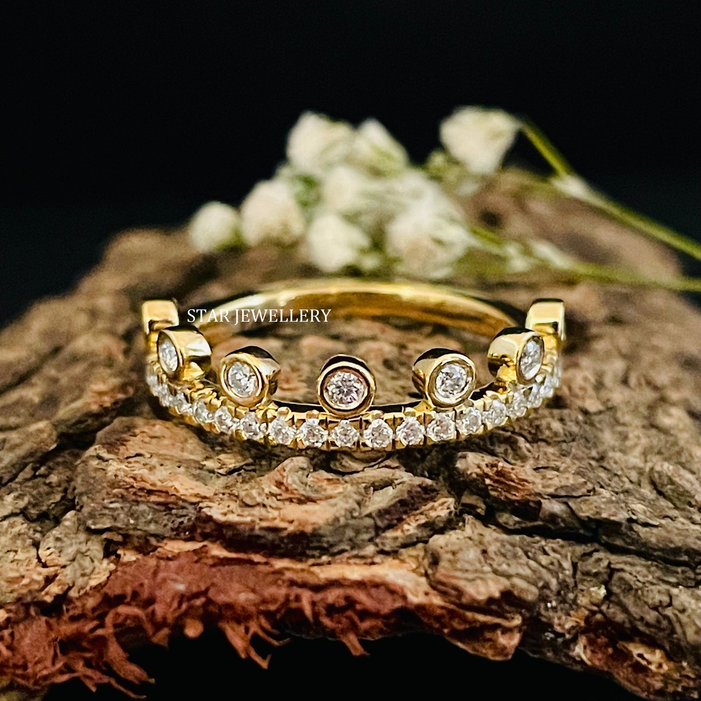 Multi Stone Bezel Set LAB Diamond 14K Gold Ring