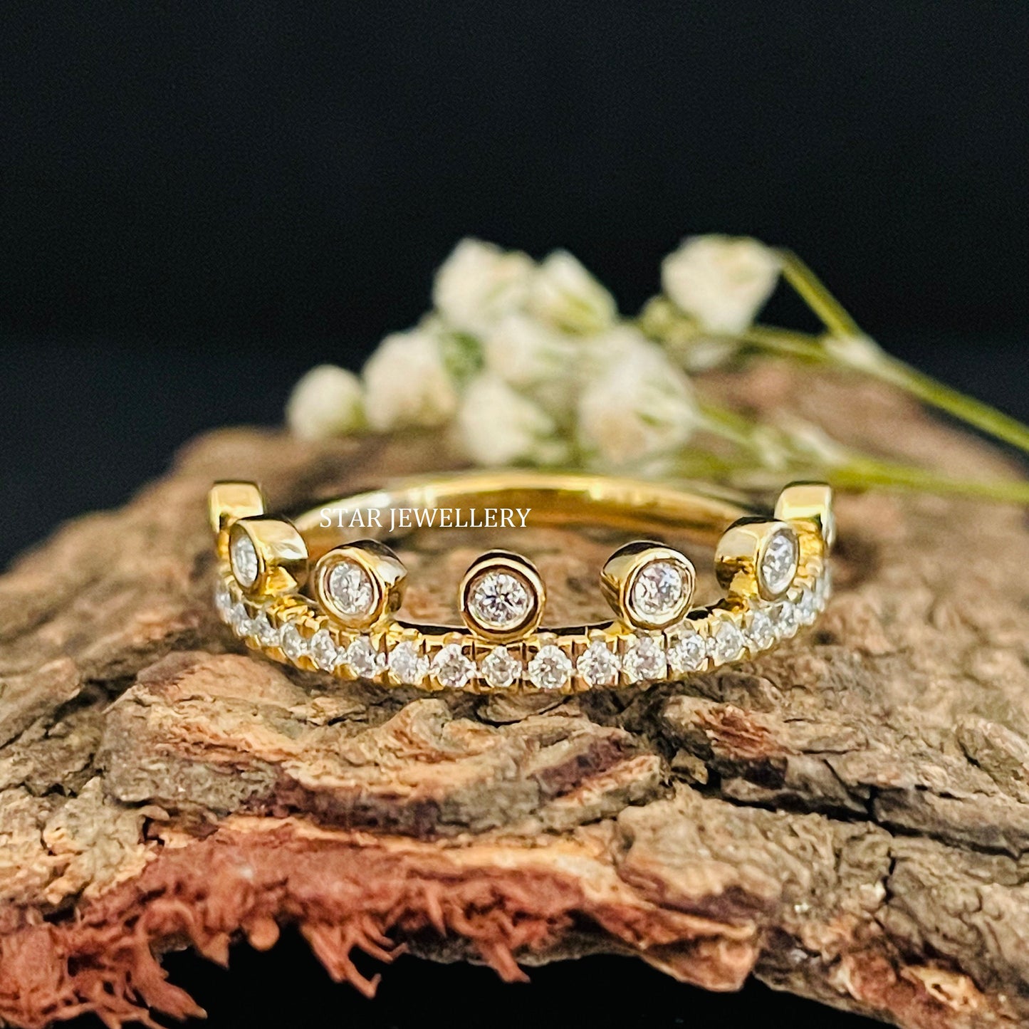 Multi Stone Bezel Set LAB Diamond 14K Gold Ring