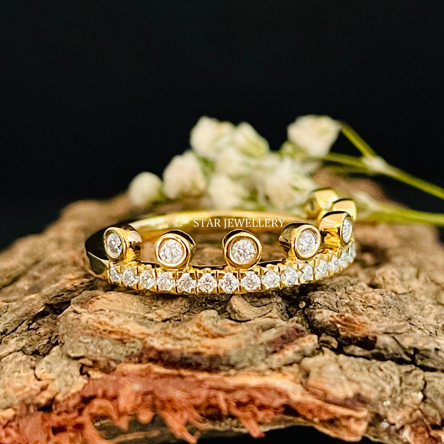 Multi Stone Bezel Set LAB Diamond 14K Gold Ring