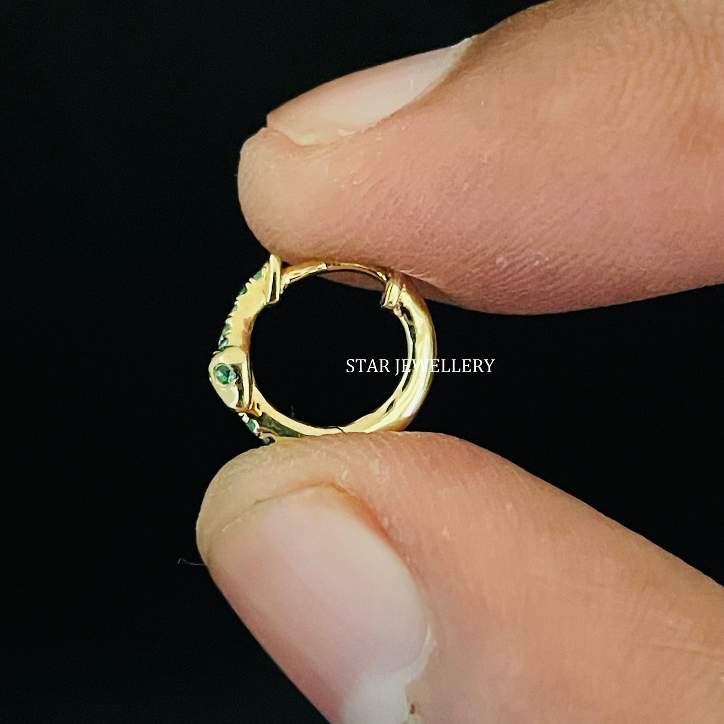 14K Solid Gold CZ Emerald Snake Nose Ring