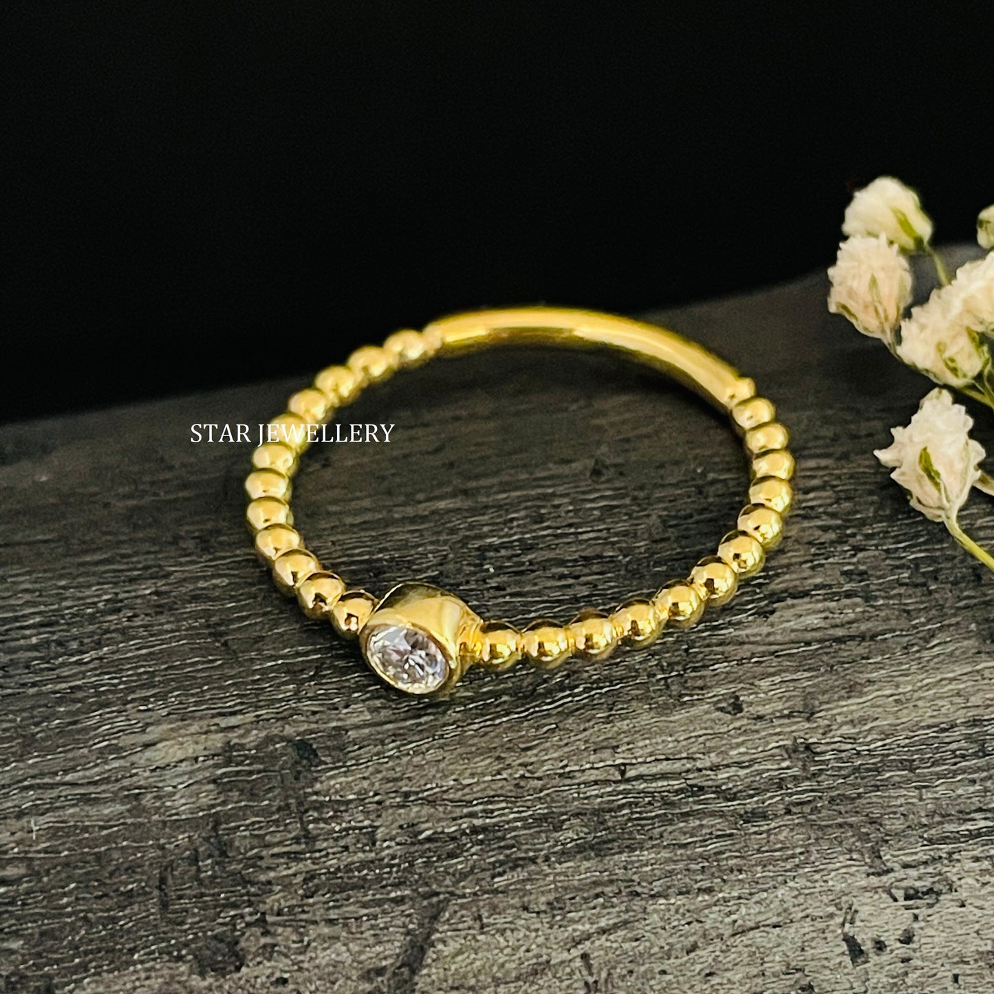 Bezel Set Single Stone LAB Diamond Beaded Shank Diamond Ring