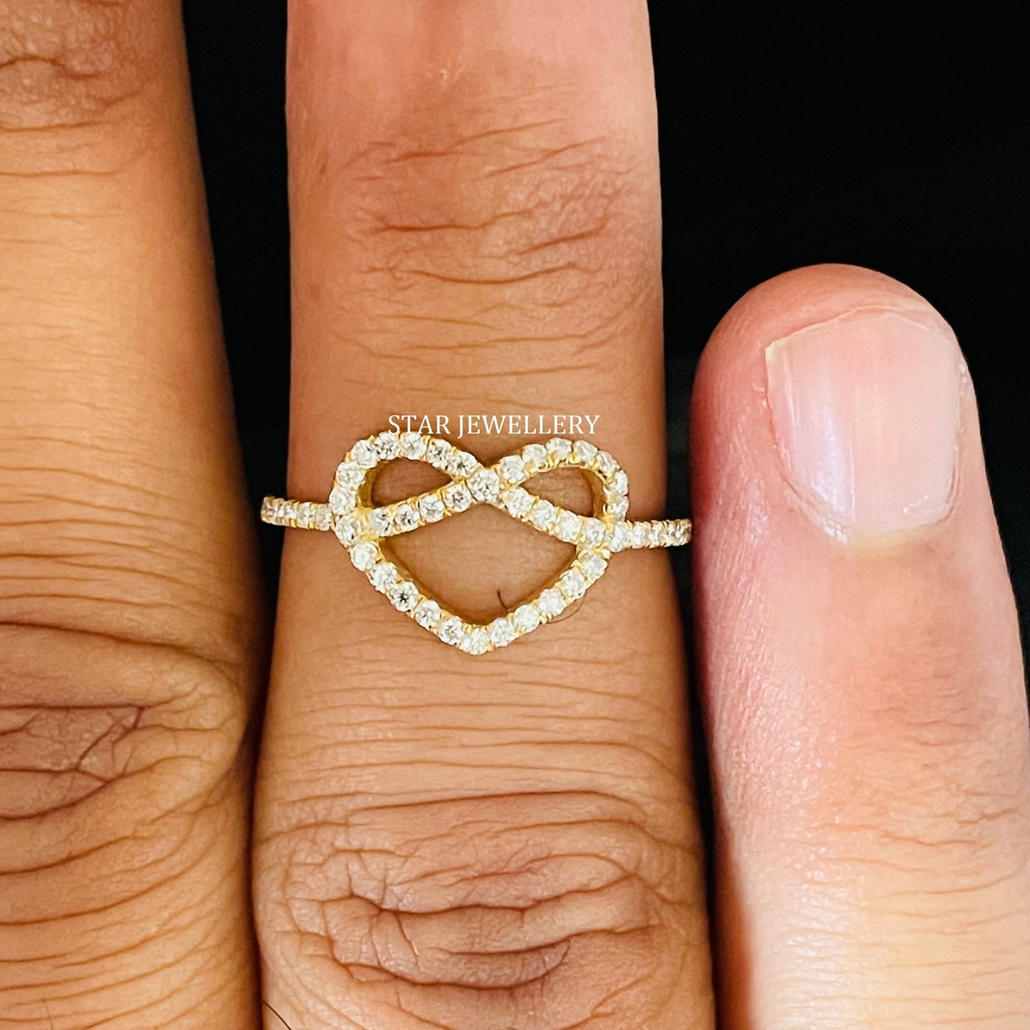 Solid Gold LAB Diamond Infinity Heart Ring