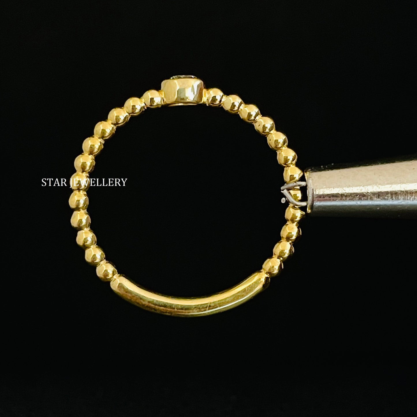 Bezel Set Single Stone LAB Diamond Beaded Shank Diamond Ring