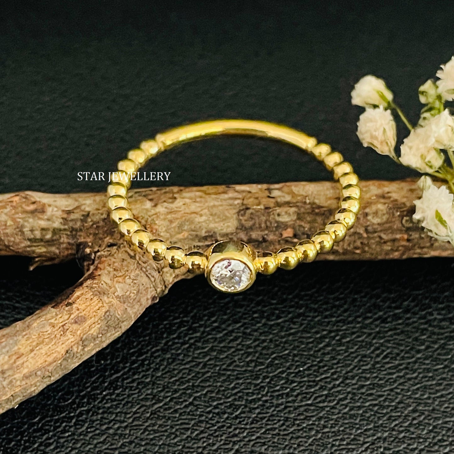 Bezel Set Single Stone LAB Diamond Beaded Shank Diamond Ring