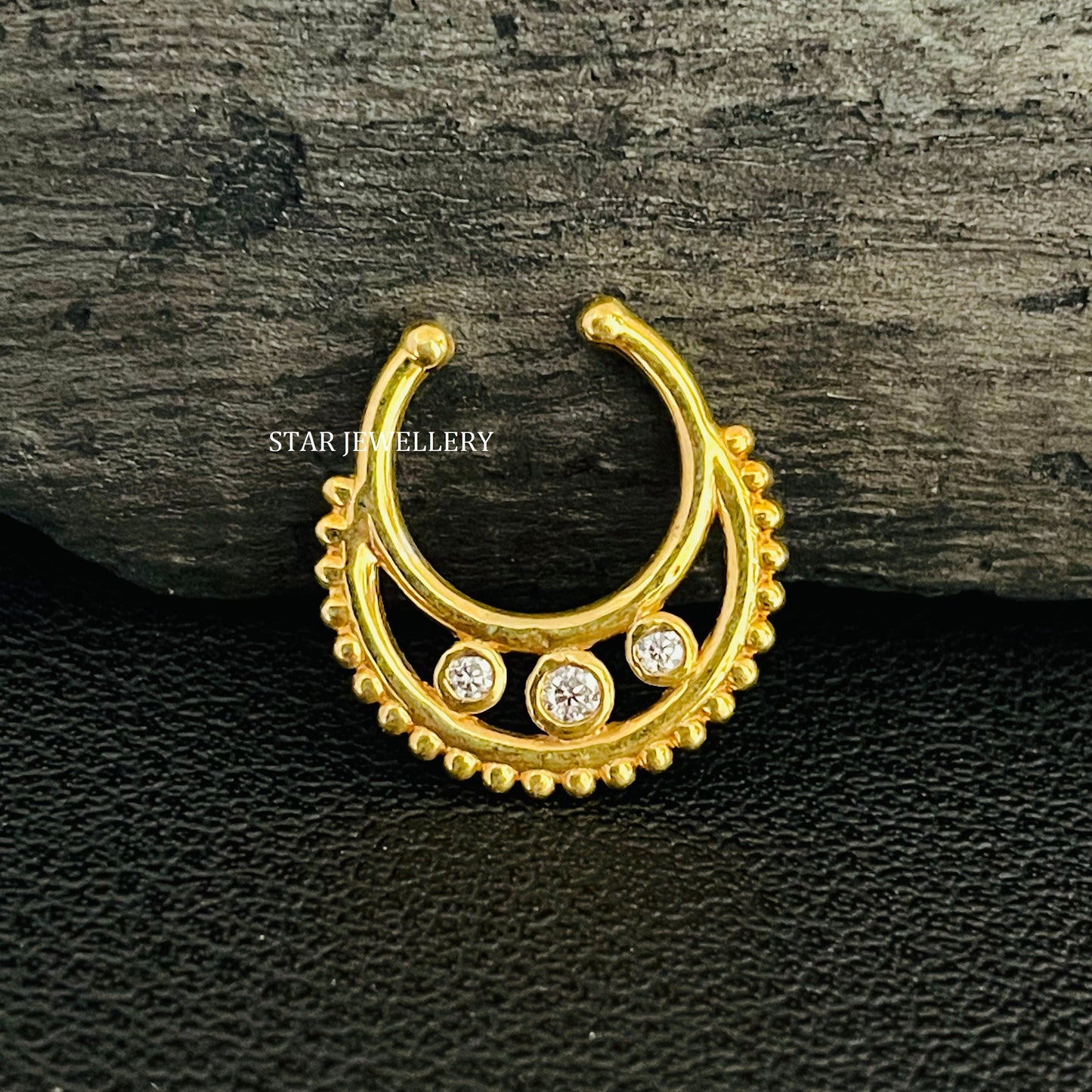 Bezel Set Natural Diamond Fake Daith Piercing