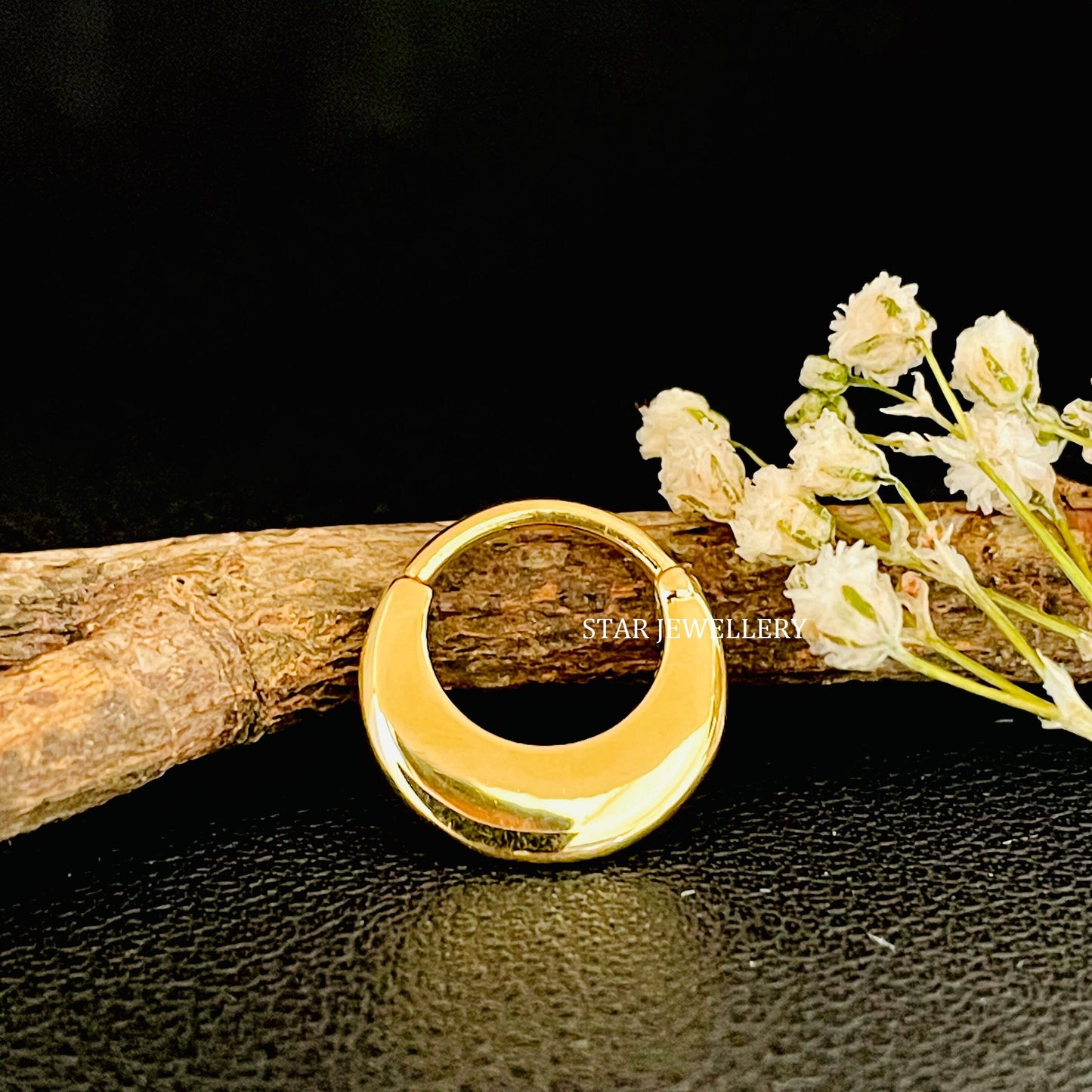 Solid Gold Crescent Moon Septum Clicker Piercing