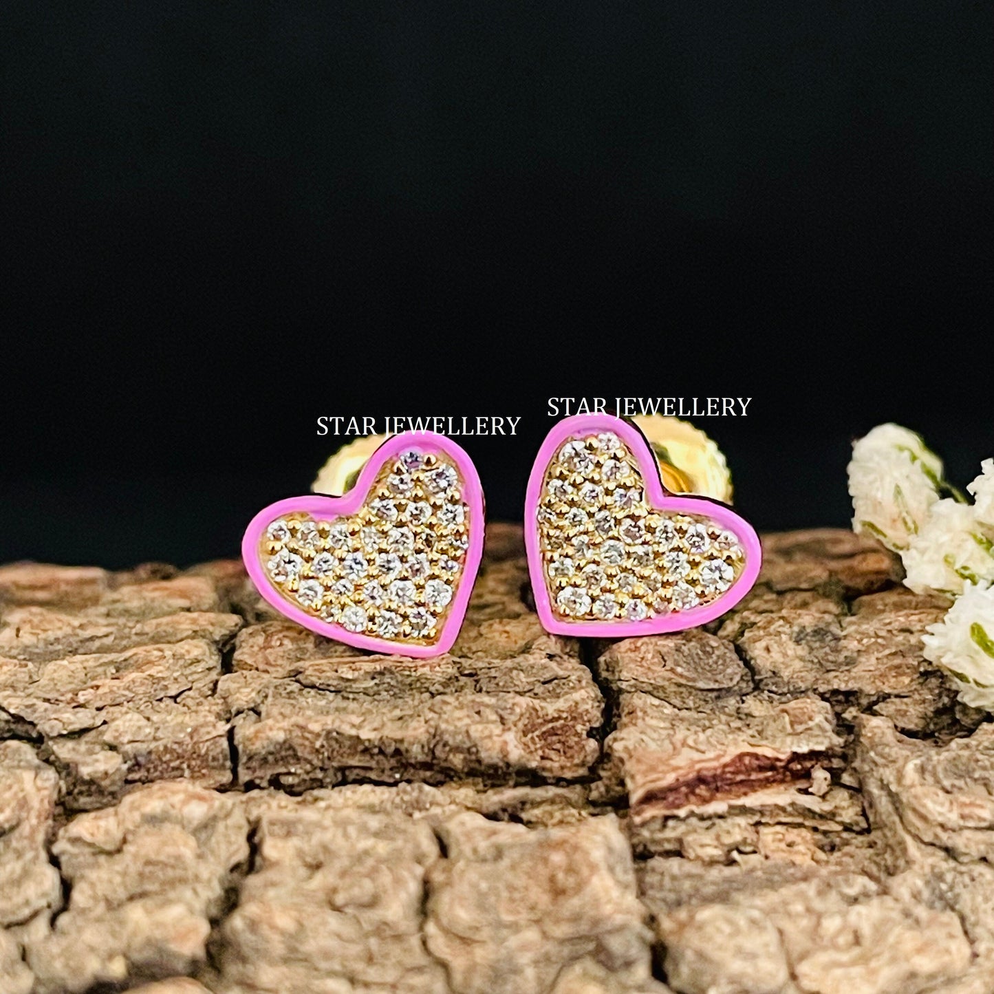 Diamond Heart Stud Piercing with Pink Enamel