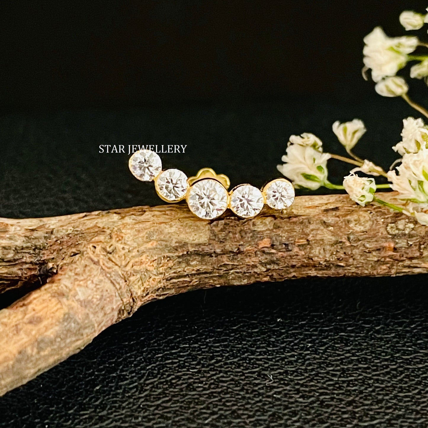 Invisible Set Five Diamond Solid Gold Climber Earring