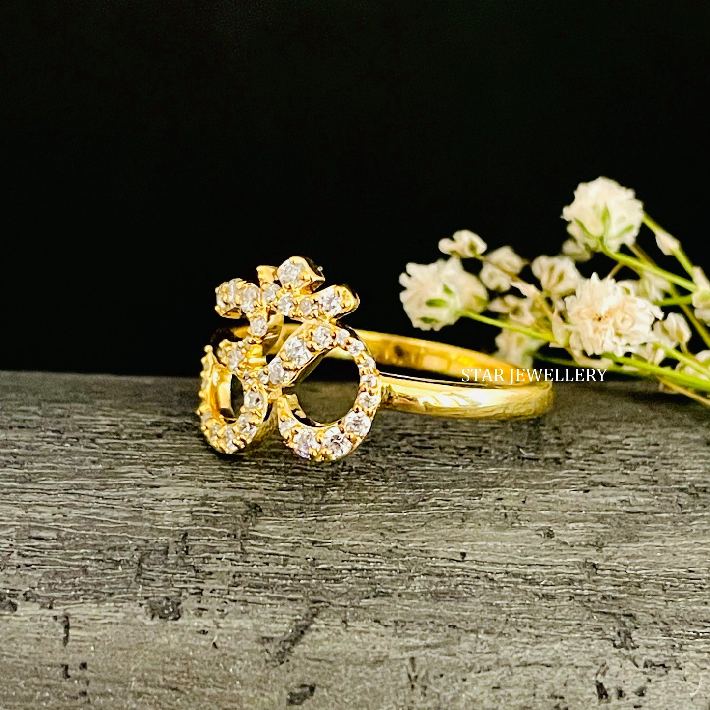 Solid Gold LAB Diamond OM Ring