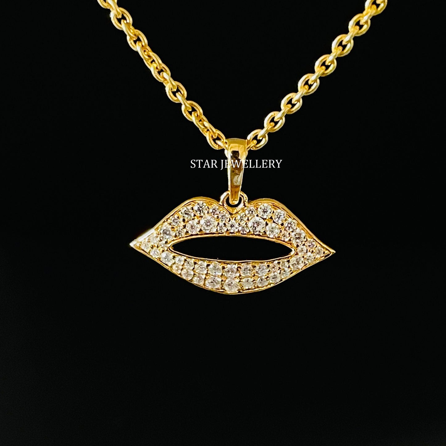 14K Solid Gold Lips Pendant with Natural Diamonds