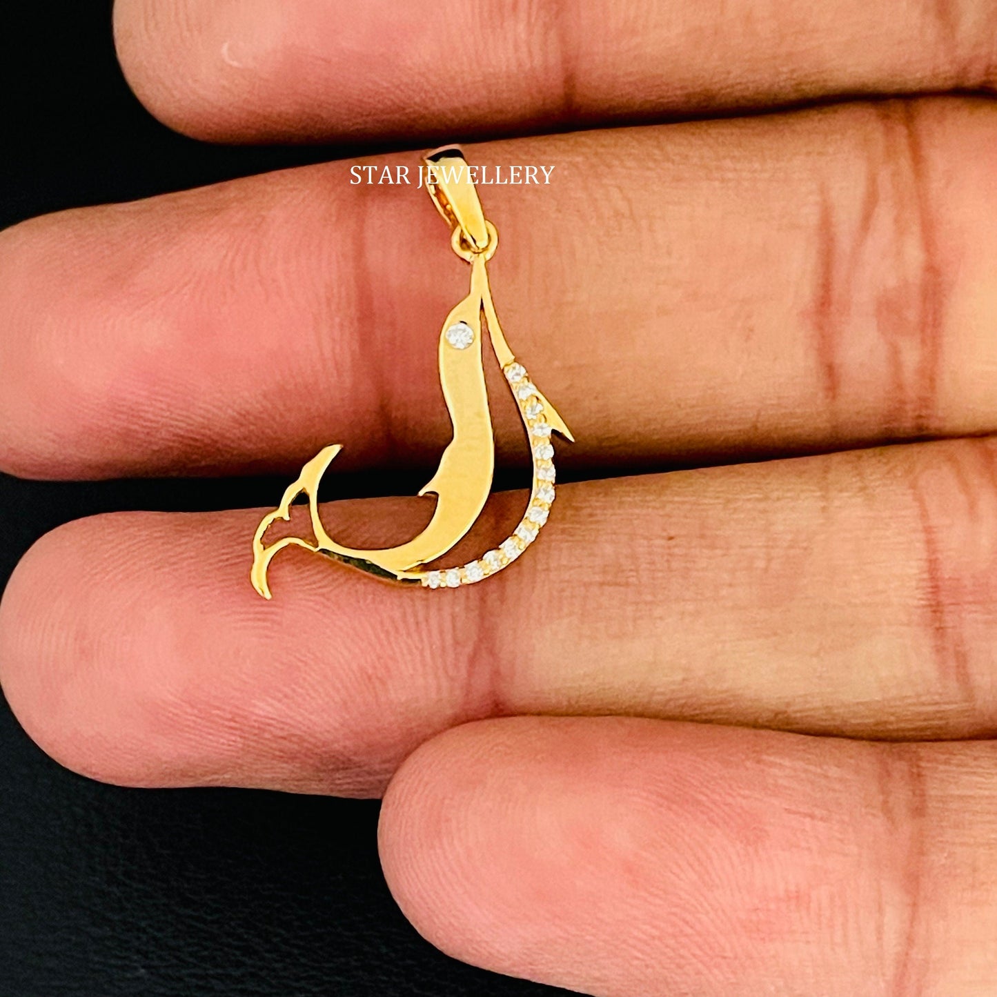14K Gold Natural Diamond Fish Pendant