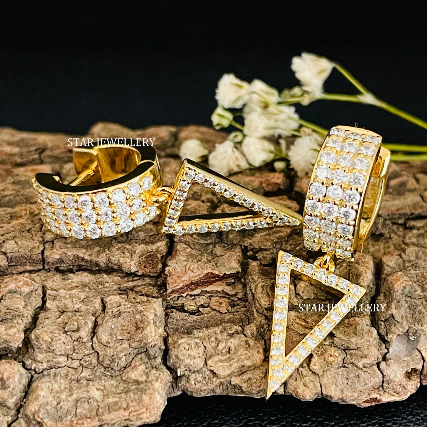 Natural Diamond Triangle Drop Hoop Earring