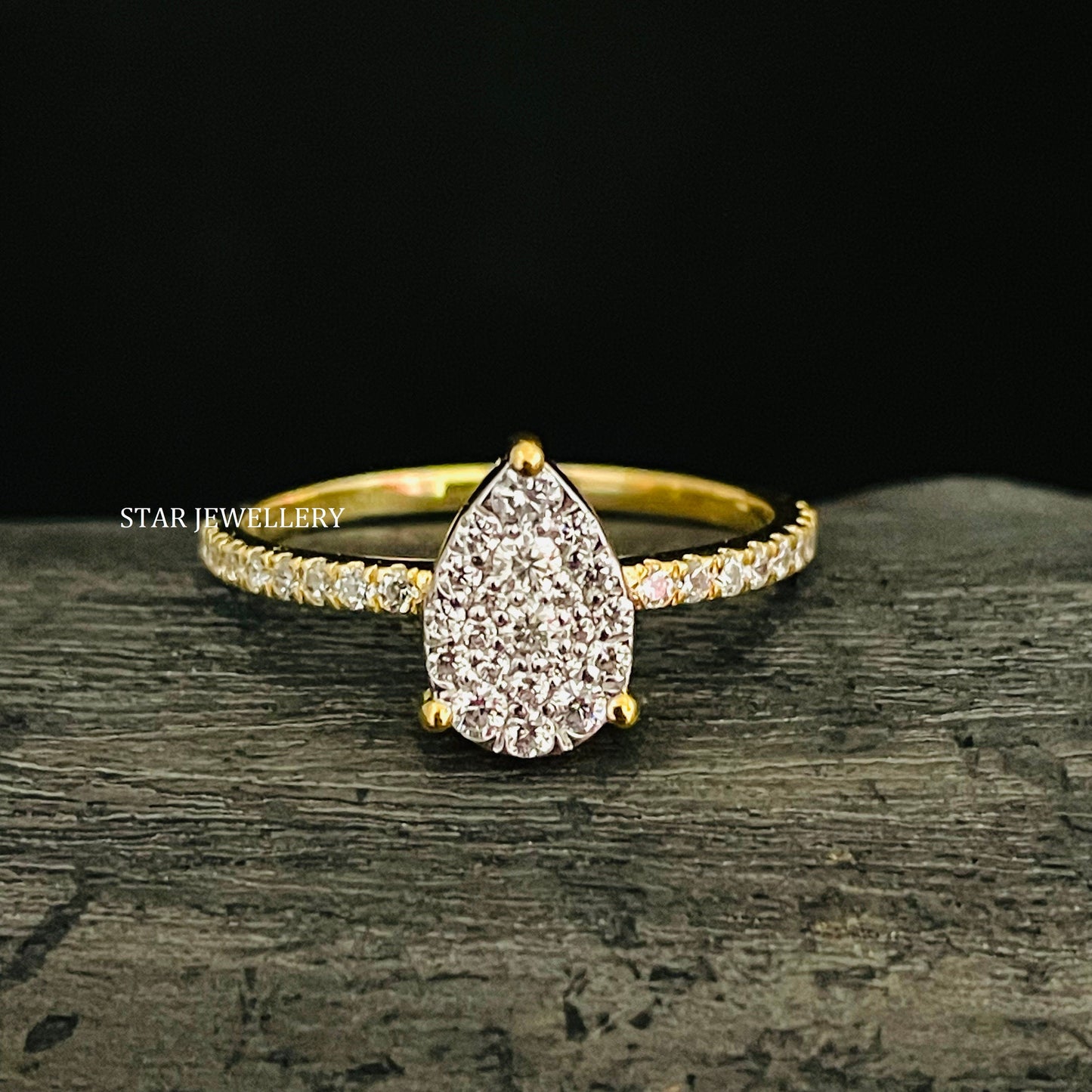 Pear Shape LAB Diamond Cluster Wedding Proposal Ring
