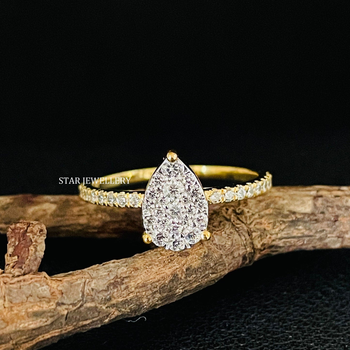 Pear Shape LAB Diamond Cluster Wedding Proposal Ring
