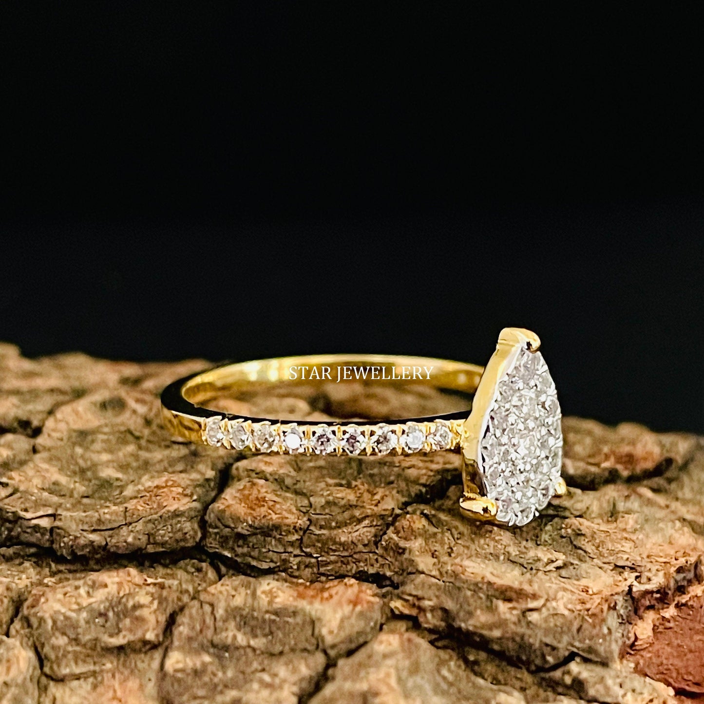 Pear Shape LAB Diamond Cluster Wedding Proposal Ring