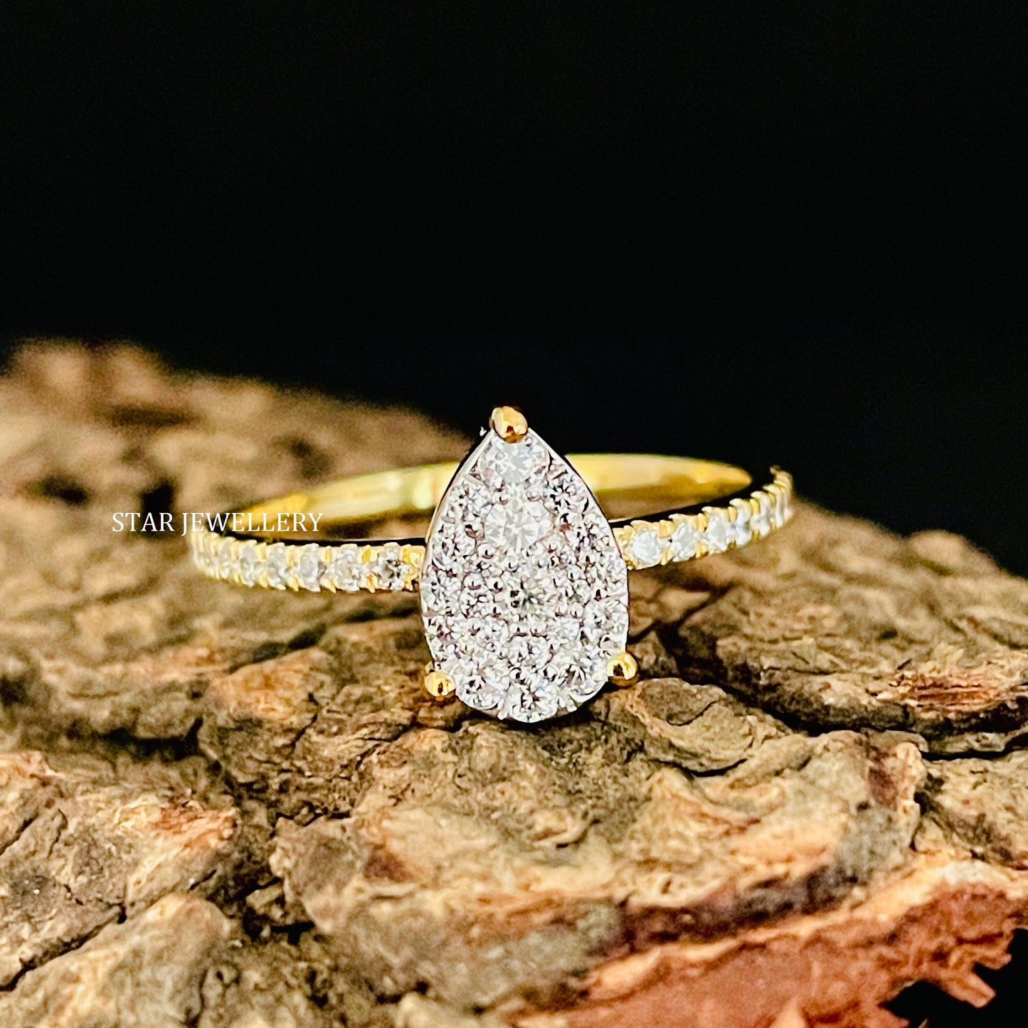Pear Shape LAB Diamond Cluster Wedding Proposal Ring
