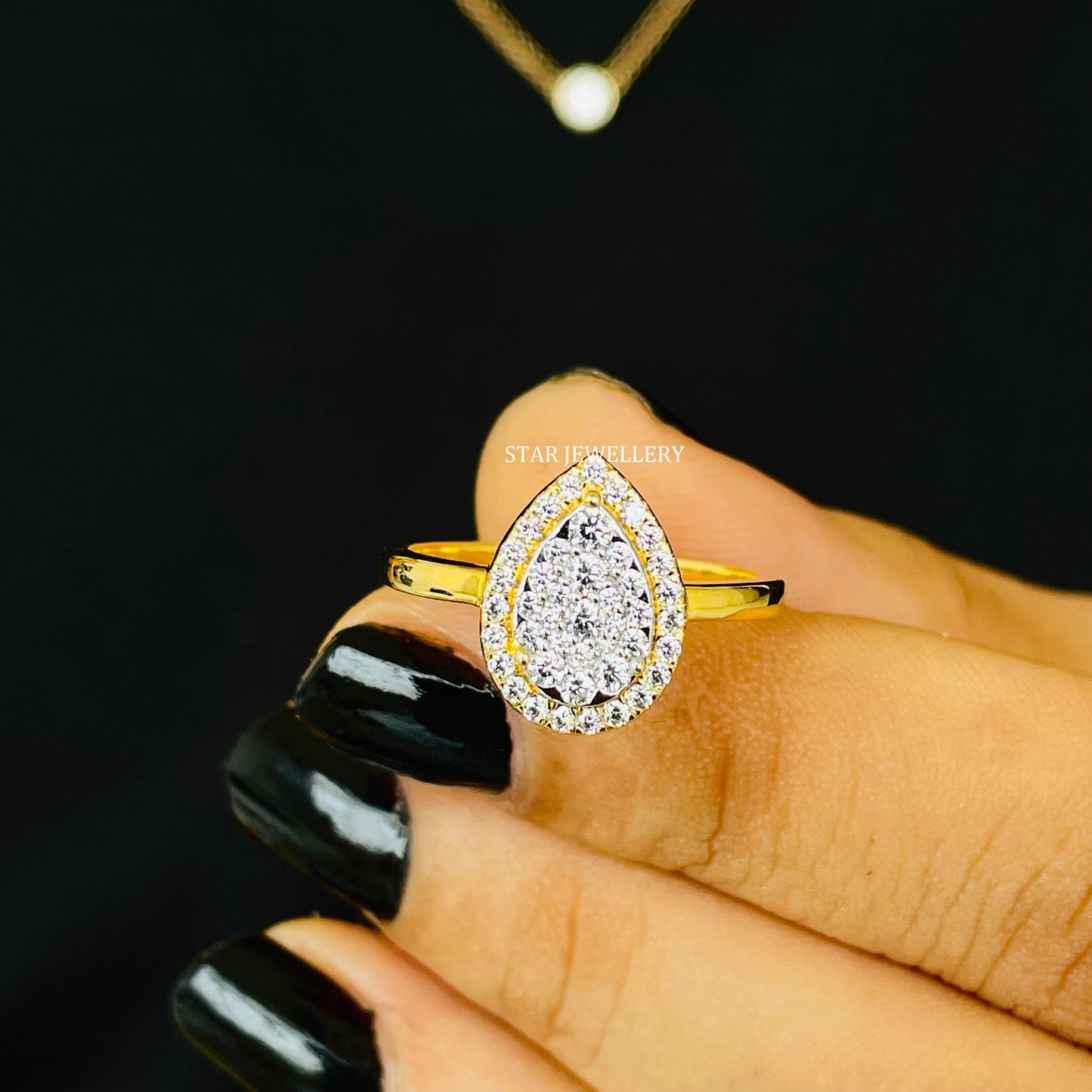 Solid Gold Natural Diamond Pear Shape Diamond Cluster Halo Ring
